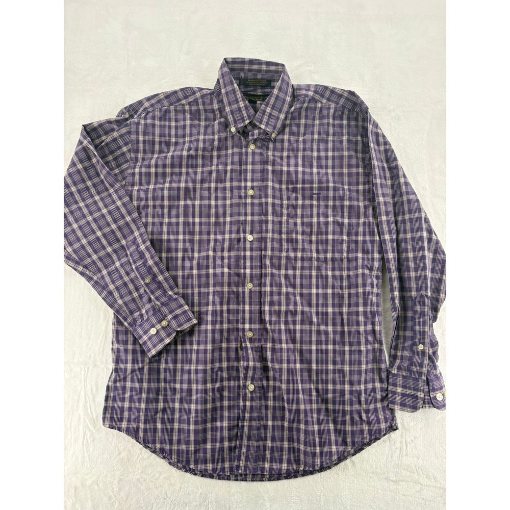 Chesterfield Button Down Mens Size M Shirt Purple Plaid Wrinkle Resistant‎